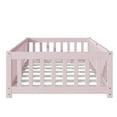 thumbnail image 2 of Twin Size Floor Bed Frame with Slats, Fence and Door,Rubber Wood Floor Bed with Safety Guardrails,Bed Frame for Girls, Boys, Close to the Floor,Easy to Assemble,No Box Spring Needed,Pink, 2 of 7