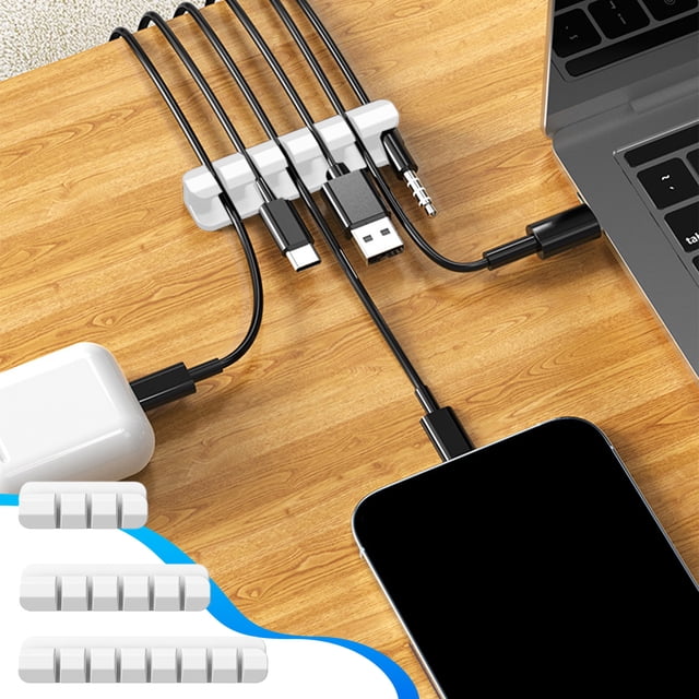 EGNMCR Silicone Desktop Cable Organizer Three Piece Set Data Cable Storage Multi Hole Hub Punch Free Cable Winders Silicone cable organizer threes piece set