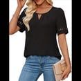 thumbnail image 1 of Camisa Elegante de Corta con Encaje y Mangas Huecas para Mujer, Color Liso, Negra, Talla S, 1 of 6