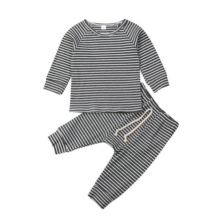

Bmnmsl Baby Boy or Girl Gender Neutral Striped Top & Pants 2pc Outfit Set
