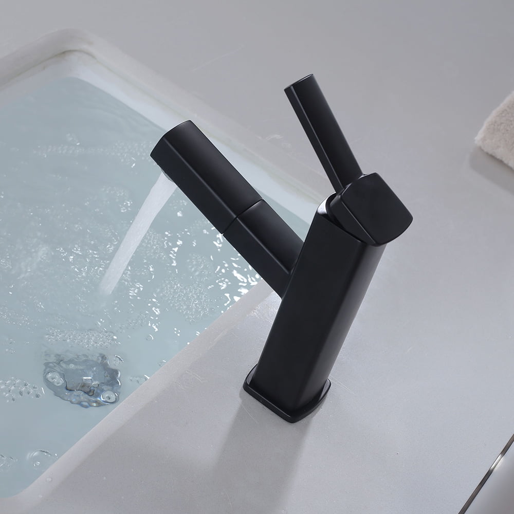 KAIYING Bathroom Sink Faucet with Waterfall Pull-Down Mixer Tap, Single Handle, Rotating Spout, Hot & Cold