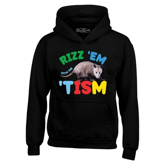 Shop4Ever Men's Rizz 'Em with the 'Tism Austism Neurodiversity Hooded Sweatshirt Hoodie Medium Black