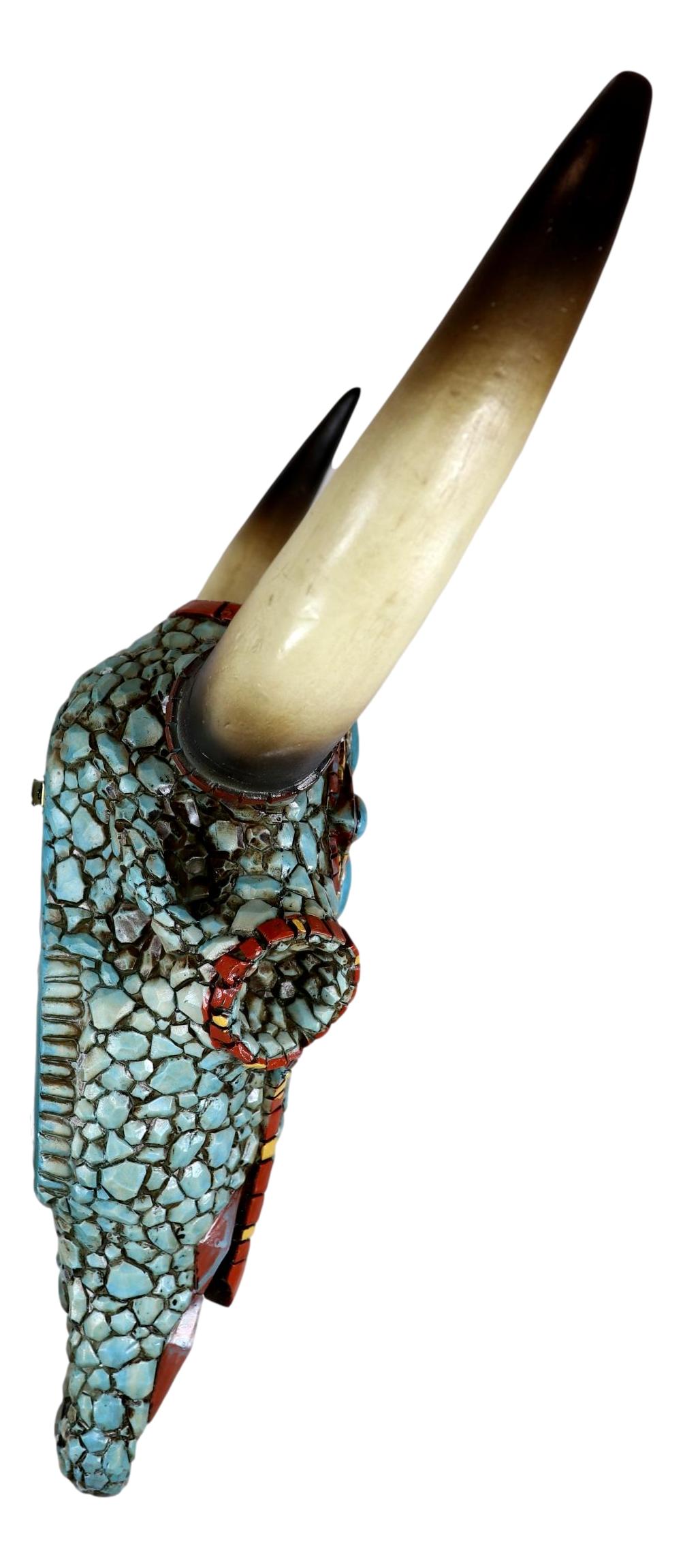 Large Western Steer Cow Skull With Mosaic Turquoise Stones And Beads Wall Decor - image 4 of 6