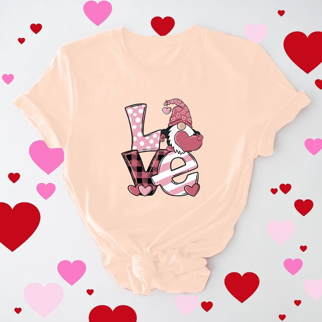 Meichang T-Shirts pour Femmes Saint-Valentin Manches Courtes Cœur Graphique T-Shirts Vacances Hauts Saint-Valentin Manches Courtes Col Rond Blouses