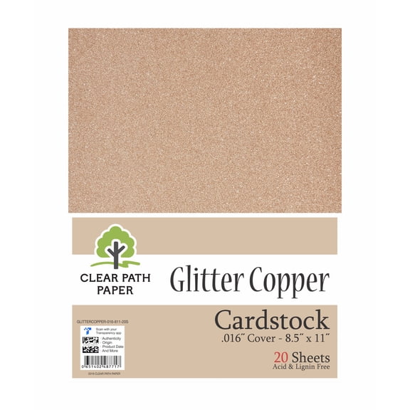 Glitter Copper Cardstock - 8.5 x 11 inch - .016" Thick - 20 Sheets - Clear Path Paper