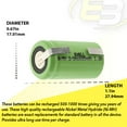 thumbnail image 2 of Exell 2/3A 1100mAh 1.2V NIMH Rechargeable Battery w/ Tabs, 2 of 7
