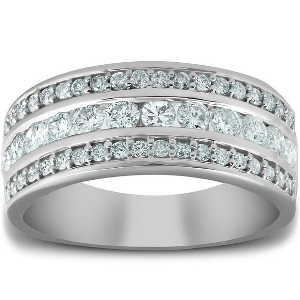 Pompeii3 1 Ct Diamond Three Row Womens Anniversary Wide Wedding Ring