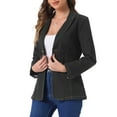 thumbnail image 4 of INSPIRE CHIC Mother's Day Women's Denim Blazer Notched Lapel Single Breasted Shoulder Pad Work Jackets M Black, 4 of 6