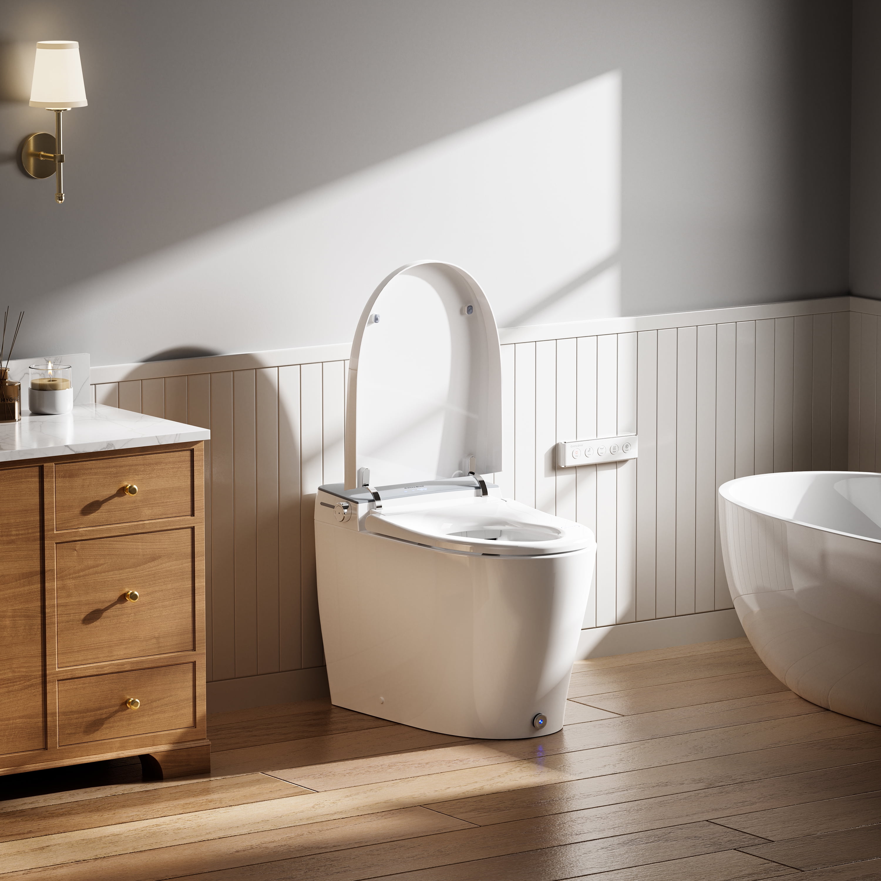 Casta Diva Smart Toilet Elongated Bidet Toilet, Built-in Tank & Pump for Powerful Flush, Auto Open/Close Lid, Heated Seat, Warm Air Dryer, Wireless Remote Control