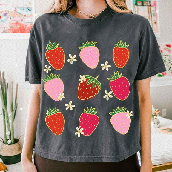 Strawberry Coquette shirt, Summer Strawberry shirt, Strawberry Aesthetic shirt, Retro Summer shirt, Spring Floral shirt, Glitter Cottagecore