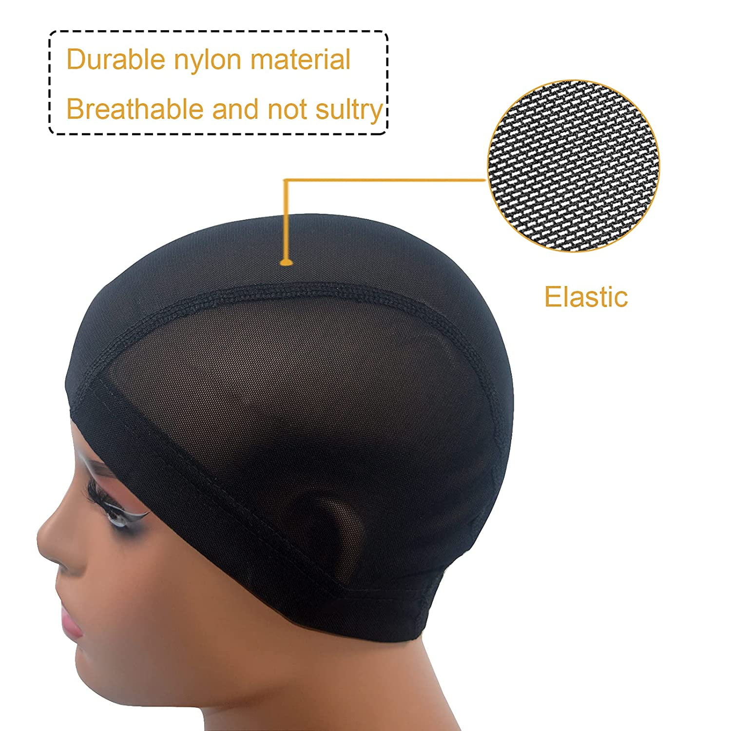 Wig Net Cap Stretch Mesh Wig Cap Elastic Net Weaving Cap Durable Wig  Stocking Cap Soft Mesh Dome Wig Pack of 3 1 Black+2 Skin Color Durable and  Useful