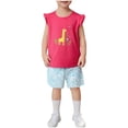 thumbnail image 2 of Cethrio Kids Girls Outfit Sets 2 Piece, Cute Flutter Sleeve Cotton T-shirts with Shorts Sets Hot Pink Size 4T, 2 of 3