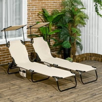 Outsunny 2-piece Chaise Lounge w/ Adjustable Backrest and Sunshade, Tan