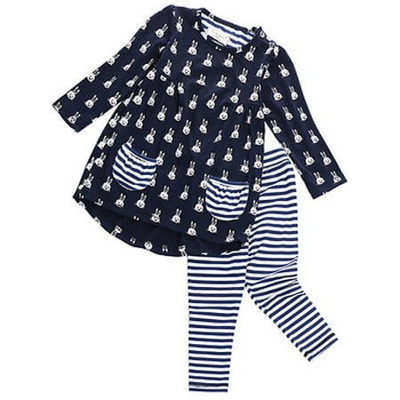 

Emmababy Kids Girls Bunny Print Outfits Long Sleeve Tops and Stripe Pants