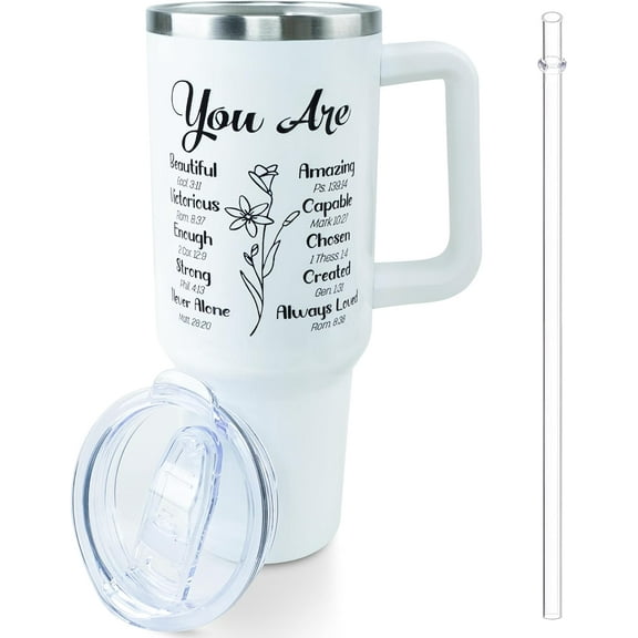 Christian Gifts for Women - Inspirational Gifts, Religious Gifts for Women - Thank You Gifts for Women - Birthday Gifts for Mom, Friend, Sister Coworker - Jesus 40oz Tumbler with Handle and Straw