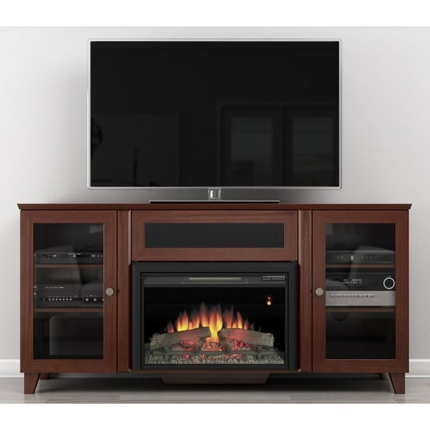 Furnitech 70 In Shaker Style Tv Console With 25 Electric Fireplace Dark Cherry Com Shaker Style Tv Console, Dark Cherry Wood Fireplace Tv Stand