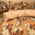 thumbnail image 1 of Korean Ins Black Flower Bedding Set Girl Orange Princess Style Sheet Cover Trellis Polyester Soft Bedclothes For Gitls Gift, 1 of 1