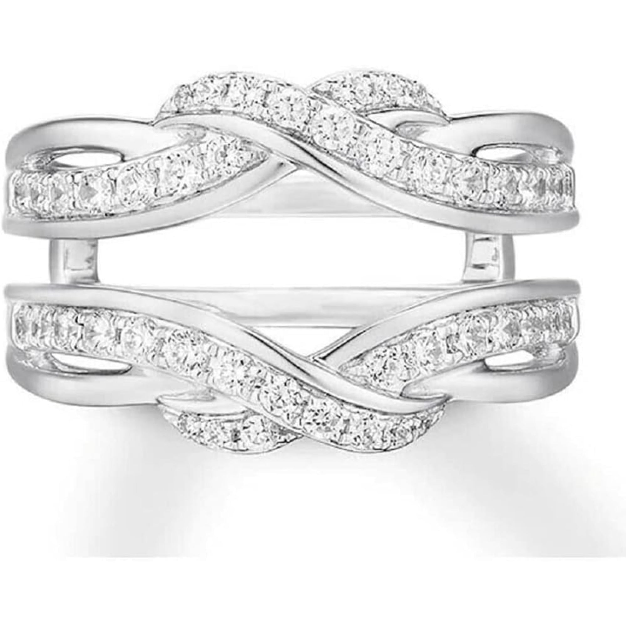 14K White Gold Over Round Cut White Diamond Engagement Enhancer Wrap Guard Ring in 925 Sterling Silver for Women's
