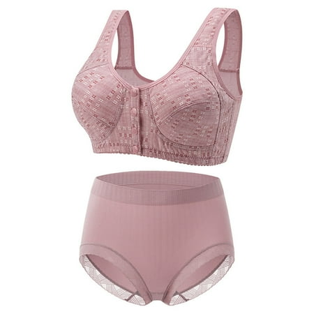 Tumotour Front Open Bras Sets For Women Floral Pattern Wirefree Button Closeure Bra Nursing Underwear Breathable Gathering Push Up Without Steel Ring Comfy Soft Cotton Daily Underwear