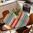 thumbnail image 3 of Colorful Striped Fitted Tablecloth with Elastic Edged, Round Table Cloth for Dining Table, Boho Rainbow Abstract Vertical Lines Waterproof Oil Proof Table Cover for Indoor Outdoor 55"-60", 3 of 8