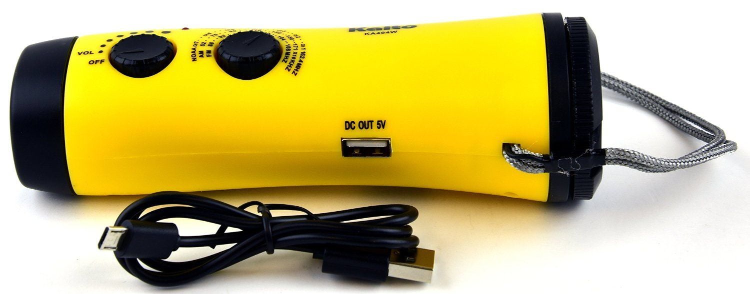 Kaito KA404W Hand Crank5-LED Flashlight with AM FM NOAA Weather Radio Yellow 