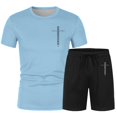 thumbnail image 4 of Letdown Mens Short Sleeve T Shirt and Shorts Set Casual Two Piece Outfit Lightweight Breathable Summer Lounge Athletic Wear (Light Blue,XXL), 4 of 4