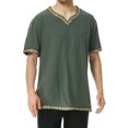 thumbnail image 3 of Camisas de Manga Corta de los Hombres Estilo Étnico Impreso Hendidura Cuello en V, Ligero Top Transpirable para la Primavera Y el Verano, 3 of 5