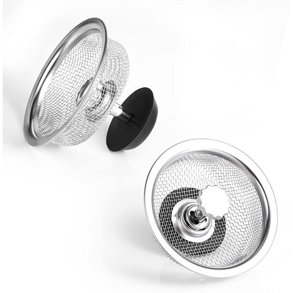 Kitchen Sink Stopper with Strainer, Stainless Steel 3.25" Sink Drain Strainer Stopper Combo Basket Replacement Sink Food Catcher Drain Strainer Cover Plug for Kitchen (2 Pack)
