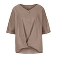 thumbnail image 3 of ICHUANYI Women's V Neck Short Sleeve Shirts Trendy Loose Button Cotton Linen Tunic Tops, 3 of 6