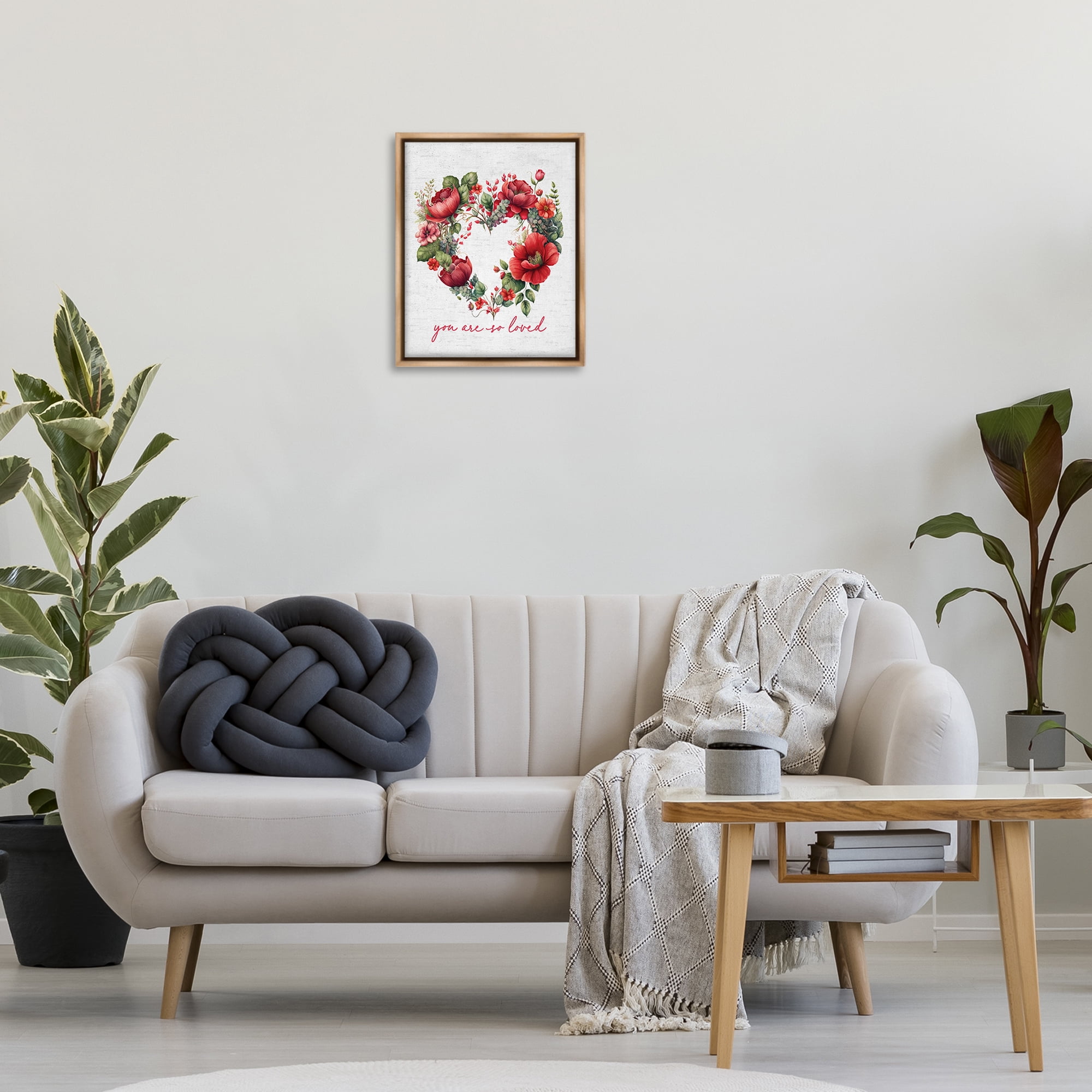 Stupell Industries Loved Heart Wreath Botanical & Floral Painting Brown Floater Framed Canvas Art Print Wall Art, 17 x 21