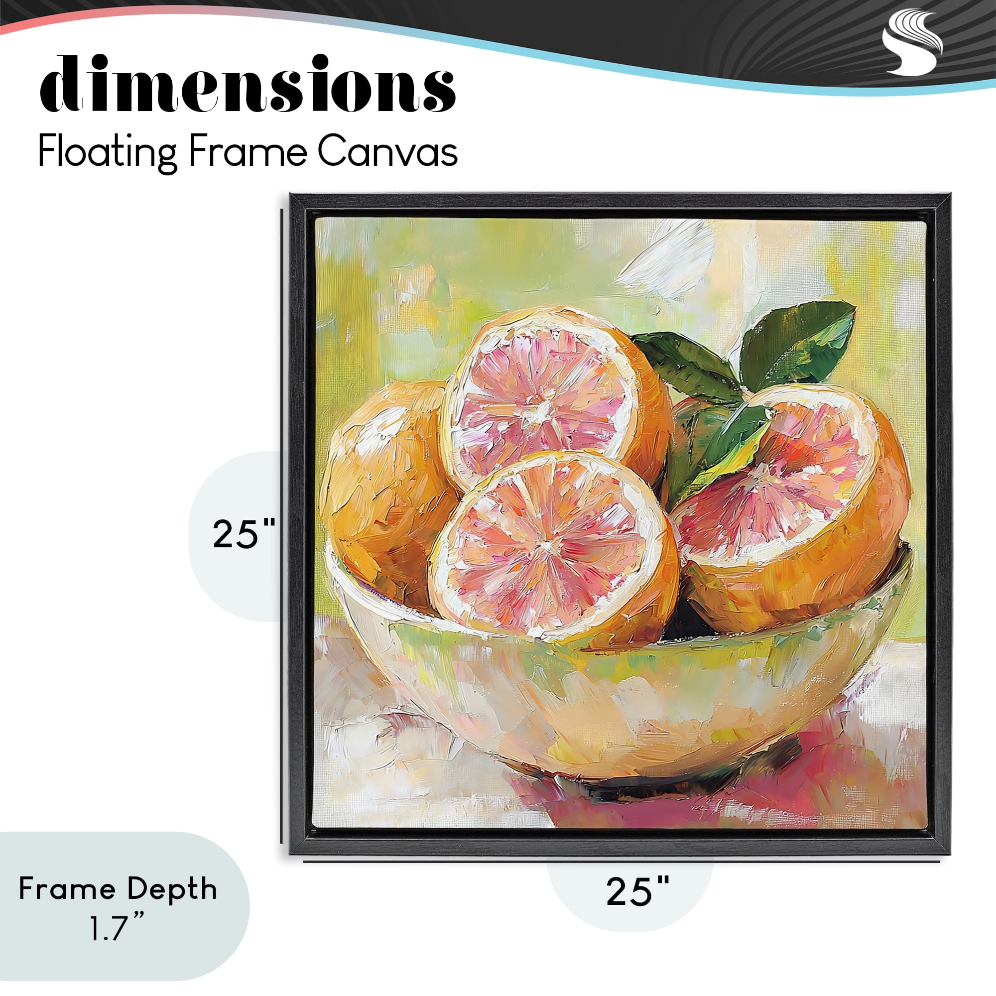 Stupell Industries Bold Grapefruit in Ceramic Bowl Black Framed Floater Canvas Wall Art, design by Riley B