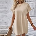 thumbnail image 5 of MaFYtyTPR Women's Summer T-Shirt Dresses Casual Fashion Crew Neck Rolled Short-Sleeve Loose Solid Color Dress Beige L, 5 of 5