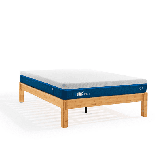 Colchón de Espuma Luuna Blue Matrimonial Adulto y Base de Madera de Bambú Armable Sin Herramientas blanco Matrimonial