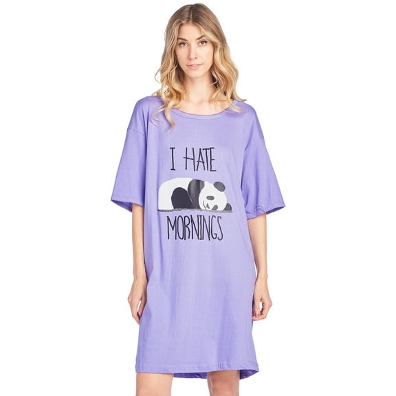 Casual Nights Women's Short Sleeve Printed Dorm Sleep Tee - Purple Panda