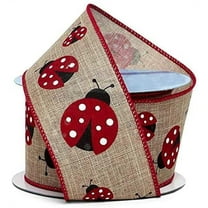 Red Ladybugs Natural Wired Ribbon - 2 1/2" x 10 Yards, Easter, Spring, Gift Basket, Wreath, Birthday, Christmas