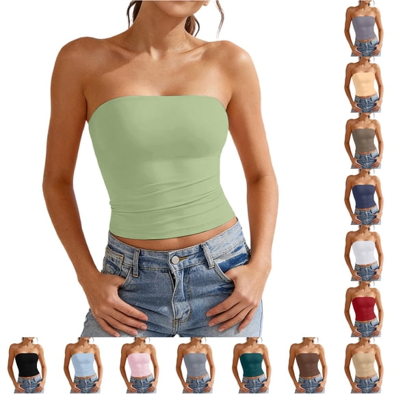 xfsWaSs Womens Strapless Tank Tops Backless Tube Tops for Women Summer Outfits Trendy Bandeau Crop Tops Basic Slim Fit Going Out Shirt