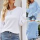 thumbnail image 3 of Jersey de punto con cuello redondo y manga de linterna de color sólido para mujer Abanopi Azul/Grande, 3 of 7