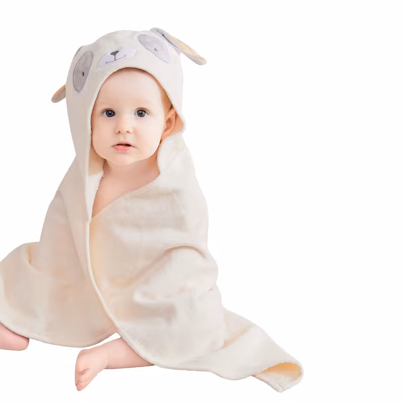 Beige Puppy, variant on 1 Hooded Baby Bath Towel – 100% Cotton, Highly Absorbent, and Soft A Premium Newborn Essential Designed for Babies and Toddlers Grey Koala