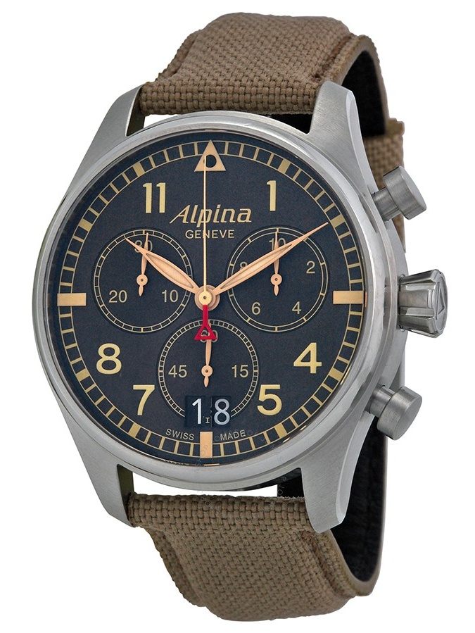 Alpina - Alpina Startimer Pilot Chronograph Grey Dial Fabric Mens Watch