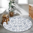 thumbnail image 4 of 4ft Round Rug, Blue Flower Non-Skid Rubber Backing Large Area Rugs - Living Room Bedroom Home Office, Vintage Farmhouse Boho Leaf Spring Summer Indoor Floor Mat Carpets Washable Rug, 4 of 9
