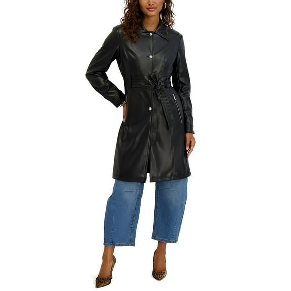 Kensie womens  Belted Long Jacket, l, Black
