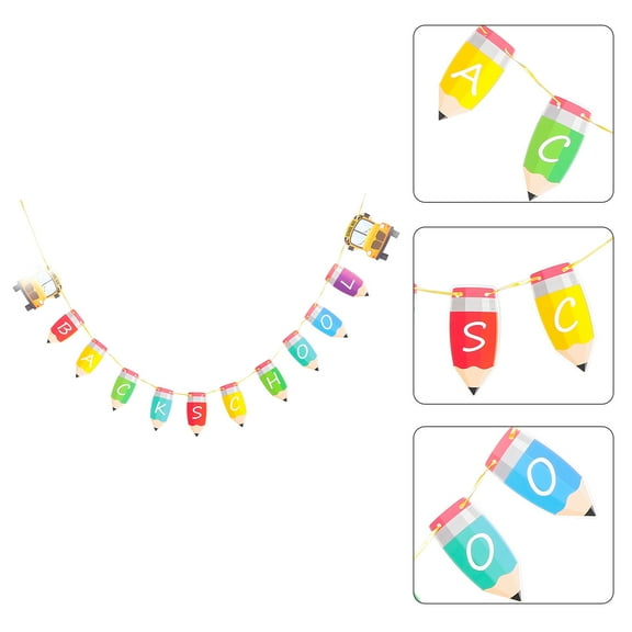 HORIALENCE Back To School Pennant Reusable Classroom Students Banner 1 Set Assorted Color 18.9*5.7in