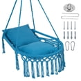 thumbnail image 1 of Costway Macrame Swing Chair with 2 Removable Cushions, Enduring Polyester Cotton Ropes Blue, 1 of 10