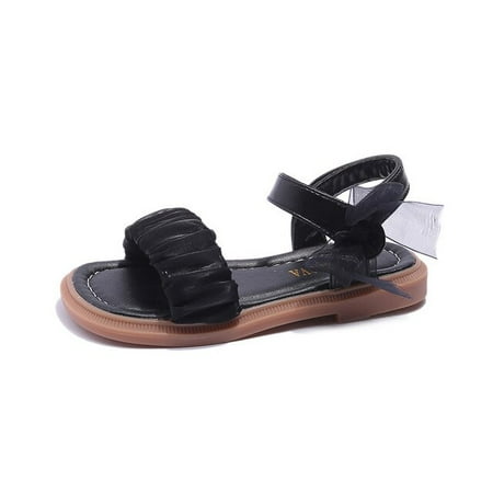 

DancePeanut Summer Children Girls Fashion Pleated Beach Sandals Shoes Kids Girls Hook & Loop Flat Sandals Size 23-34