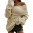 thumbnail image 2 of Women'S Off the Shoulder Sweater Oversized Batwing Sleeve Loose Pullover Sweaters Tops Apricot Color XL, 2 of 9
