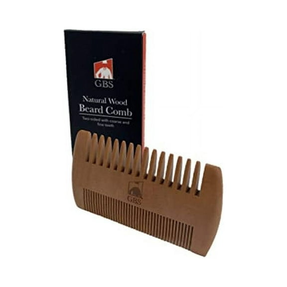 G.B.S 2-Sided Beard Comb Natural Wood Durable. Anti-Static Pocket Comb Fine Toothed Great for Balm Oil Wax Soften Tame Style Multi-Purpose Curly, Thin, Thick & Mustache