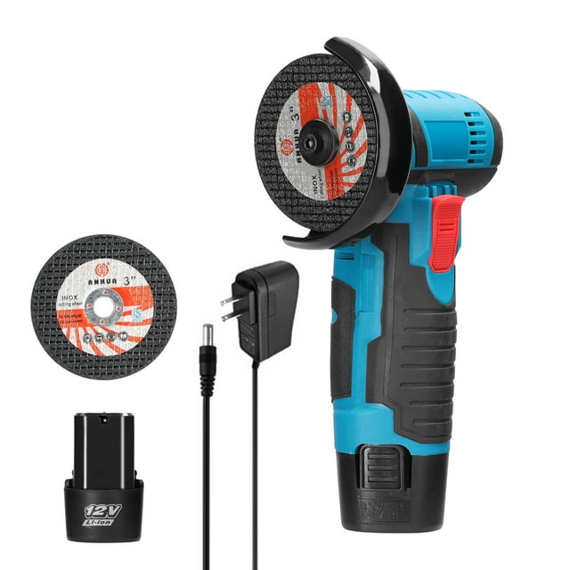 TFixol 12 V Angle Grinder Handheld Portable Electric Grinder Machine Ceramic Tile Wood Multi-function Polishing Grinding Cutting Machine Home Woodwork DIY Rechargeable Angle Grinder with 2 Cutting Dis