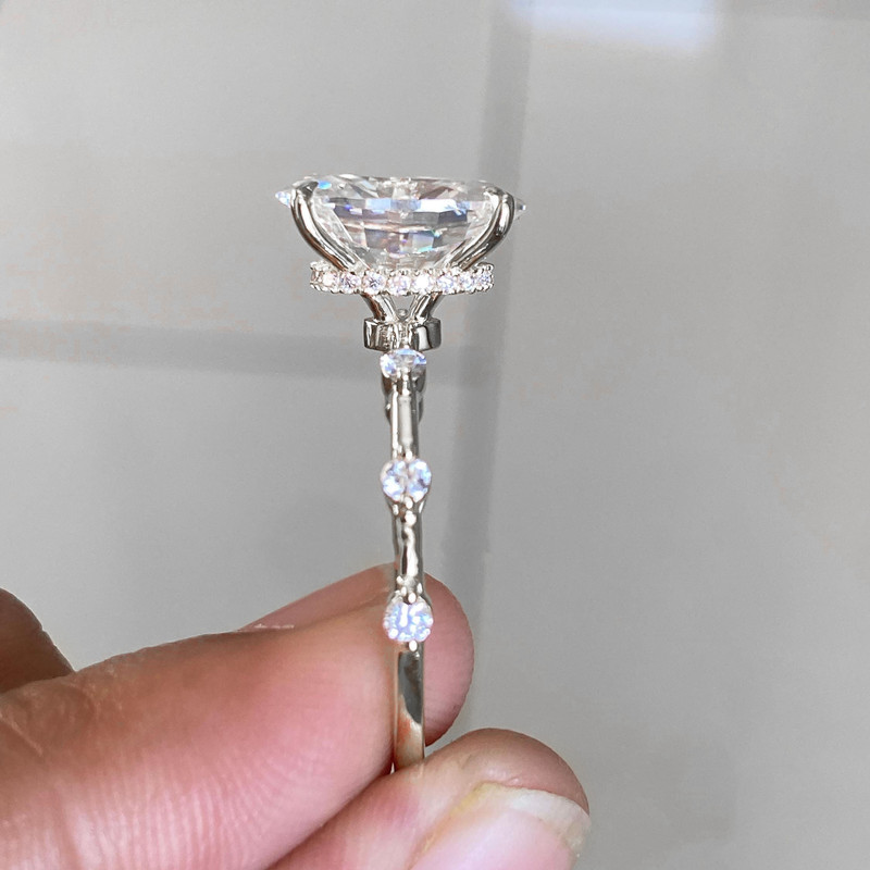 Cora Jewellery 2.75TCW Distance Diamond Oval Moissanite Engagement Ring For Women, 10K White Gold