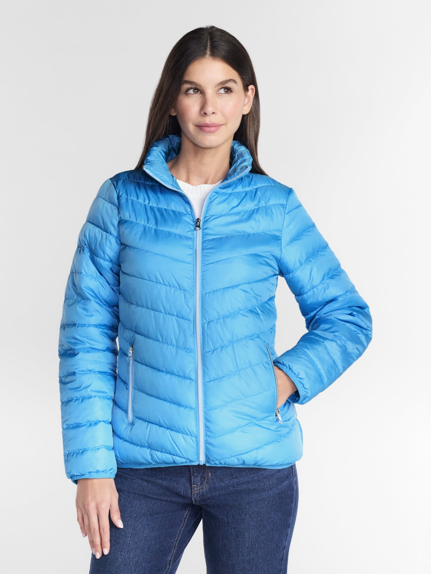 Женская куртка Big Chill and Plus Quilted Packable Puffer, Sizes S-3X, цвет: Синий — фото 5