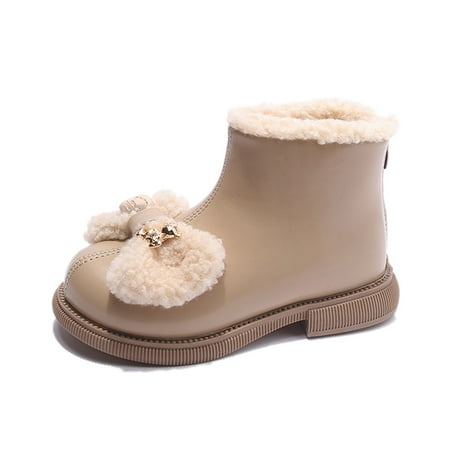 

Girls Winter Boots Faux Plush Lining Zip Closure Waterproof Khaki Black White